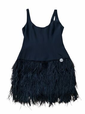 JAYGODFREY Black Feather Trim Hem Mini Dress
